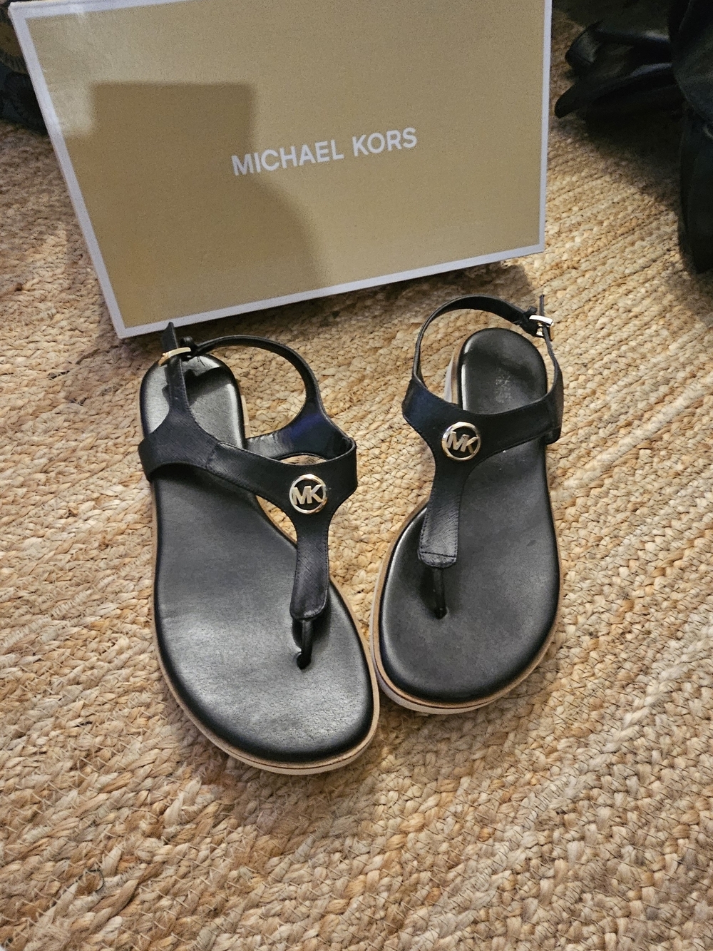 Michael Kors Women’s Black MK Logo Thong Sandals